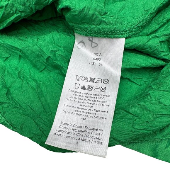 Ganni Ruched Crinkled Satin Midi Dress Women's Bright Green, Size 36 (US 4) NWOT - Picture 6 of 9